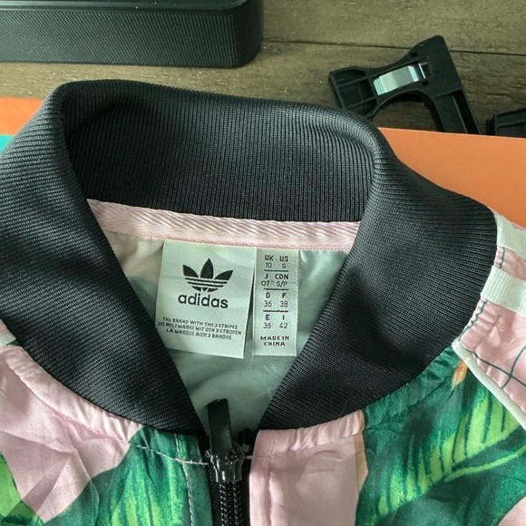 Adidas x Farm Rio Sz S Pink Palm Tropical Leaf Pattern Track Jacket Full Zip - Picture 13 of 15